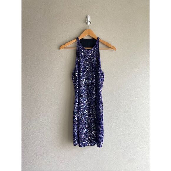 vintage purple sequin bodycon mini dress - Picture 1 of 8